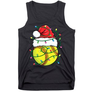 Funny Christmas Softball Santa Hat Wo Girl Xmas Lights Tank Top