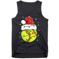 Funny Christmas Softball Santa Hat Wo Girl Xmas Lights Tank Top