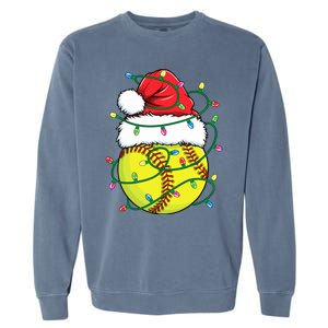 Funny Christmas Softball Santa Hat Wo Girl Xmas Lights Garment-Dyed Sweatshirt