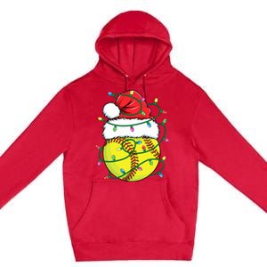 Funny Christmas Softball Santa Hat Wo Girl Xmas Lights Premium Pullover Hoodie