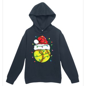 Funny Christmas Softball Santa Hat Wo Girl Xmas Lights Urban Pullover Hoodie