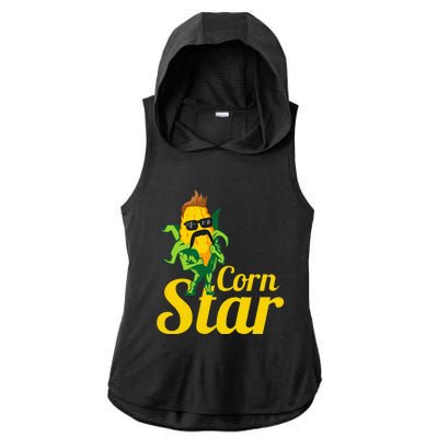 Funny Corn Star Sunglasses Mustache Maize Ladies PosiCharge Tri-Blend Wicking Draft Hoodie Tank