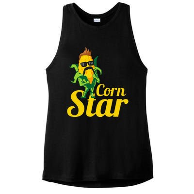 Funny Corn Star Sunglasses Mustache Maize Ladies PosiCharge Tri-Blend Wicking Tank