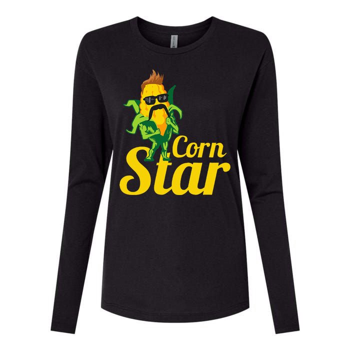 Funny Corn Star Sunglasses Mustache Maize Womens Cotton Relaxed Long Sleeve T-Shirt