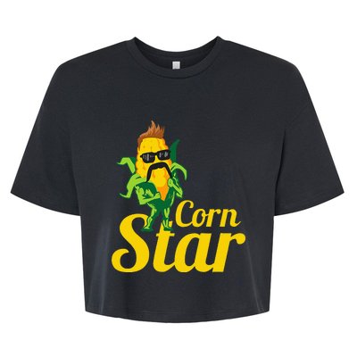 Funny Corn Star Sunglasses Mustache Maize Bella+Canvas Jersey Crop Tee