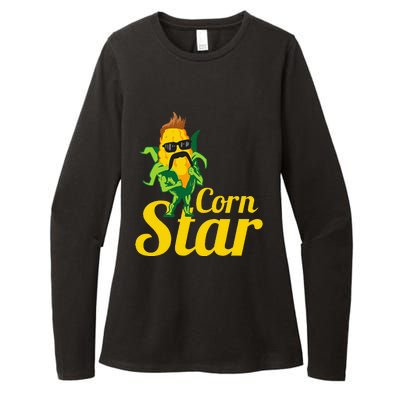 Funny Corn Star Sunglasses Mustache Maize Womens CVC Long Sleeve Shirt