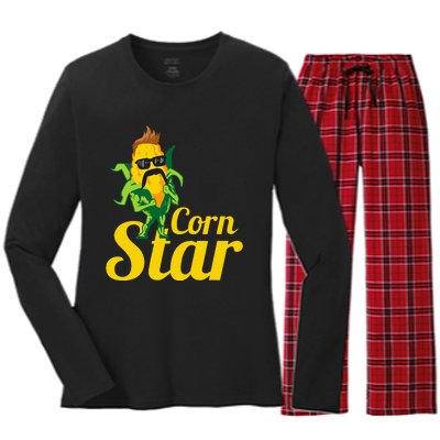 Funny Corn Star Sunglasses Mustache Maize Women's Long Sleeve Flannel Pajama Set 