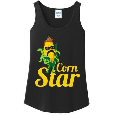 Funny Corn Star Sunglasses Mustache Maize Ladies Essential Tank