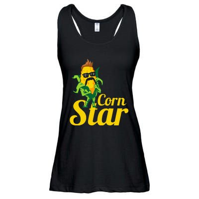 Funny Corn Star Sunglasses Mustache Maize Ladies Essential Flowy Tank