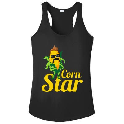 Funny Corn Star Sunglasses Mustache Maize Ladies PosiCharge Competitor Racerback Tank