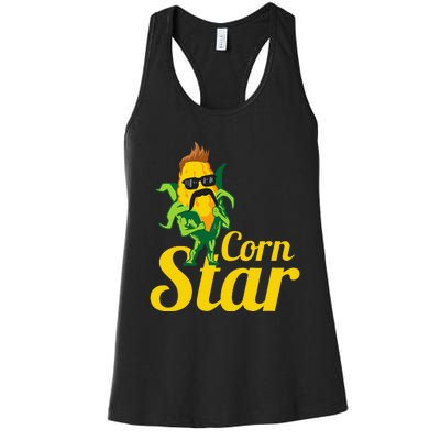 Funny Corn Star Sunglasses Mustache Maize Women's Racerback Tank