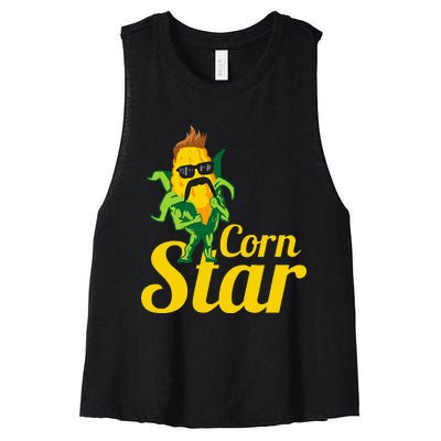 Funny Corn Star Sunglasses Mustache Maize Women's Racerback Cropped Tank