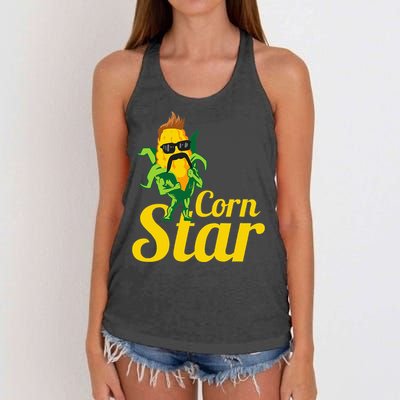 Funny Corn Star Sunglasses Mustache Maize Women's Knotted Racerback Tank