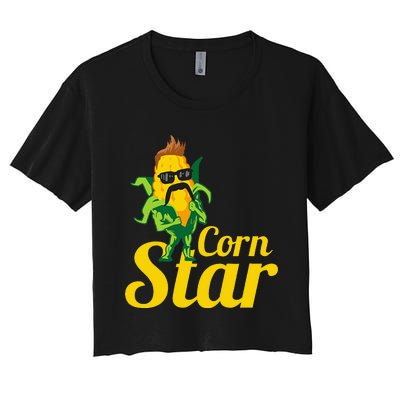 Funny Corn Star Sunglasses Mustache Maize Women's Crop Top Tee