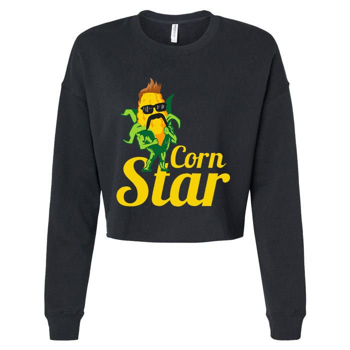 Funny Corn Star Sunglasses Mustache Maize Cropped Pullover Crew