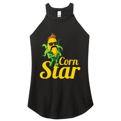 Funny Corn Star Sunglasses Mustache Maize Women's Perfect Tri Rocker Tank