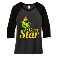 Funny Corn Star Sunglasses Mustache Maize Women's Tri-Blend 3/4-Sleeve Raglan Shirt