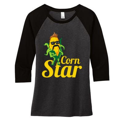 Funny Corn Star Sunglasses Mustache Maize Women's Tri-Blend 3/4-Sleeve Raglan Shirt