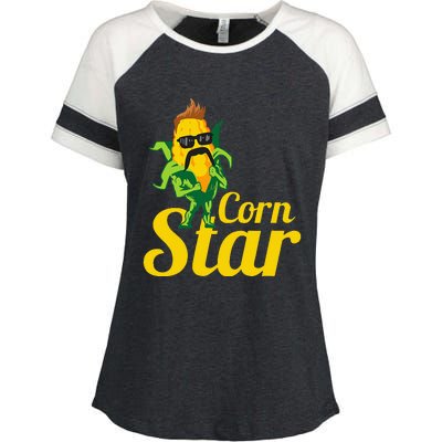 Funny Corn Star Sunglasses Mustache Maize Enza Ladies Jersey Colorblock Tee