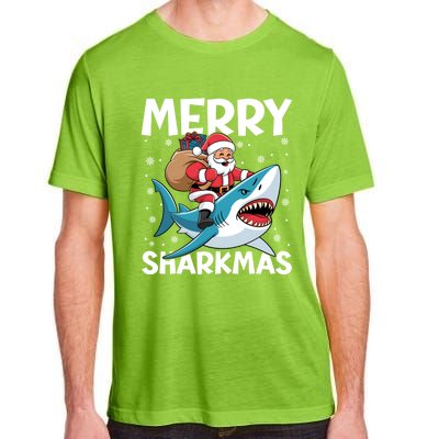 Funny Christmas Snowflakes Merry Sharkmas Santa Riding Shark Adult ChromaSoft Performance T-Shirt