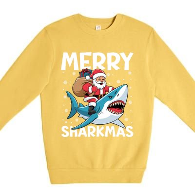 Funny Christmas Snowflakes Merry Sharkmas Santa Riding Shark Premium Crewneck Sweatshirt