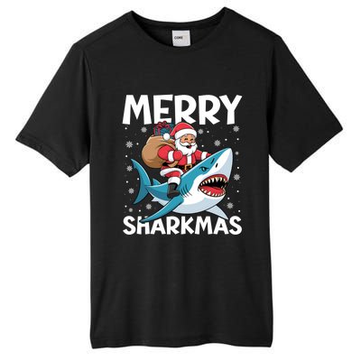 Funny Christmas Snowflakes Merry Sharkmas Santa Riding Shark Tall Fusion ChromaSoft Performance T-Shirt