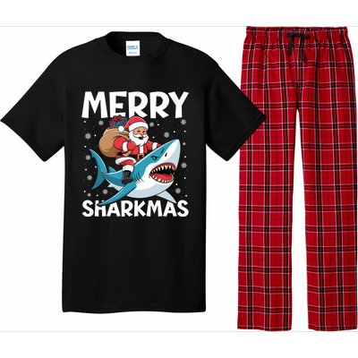 Funny Christmas Snowflakes Merry Sharkmas Santa Riding Shark Pajama Set