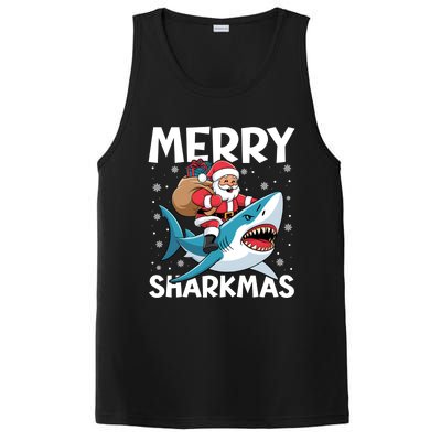 Funny Christmas Snowflakes Merry Sharkmas Santa Riding Shark PosiCharge Competitor Tank