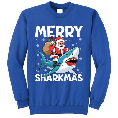 Funny Christmas Snowflakes Merry Sharkmas Santa Riding Shark Sweatshirt