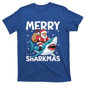 Funny Christmas Snowflakes Merry Sharkmas Santa Riding Shark T-Shirt