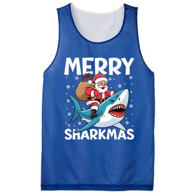 Funny Christmas Snowflakes Merry Sharkmas Santa Riding Shark Mesh Reversible Basketball Jersey Tank