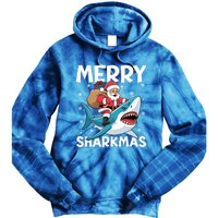 Funny Christmas Snowflakes Merry Sharkmas Santa Riding Shark Tie Dye Hoodie