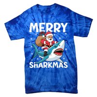 Funny Christmas Snowflakes Merry Sharkmas Santa Riding Shark Tie-Dye T-Shirt