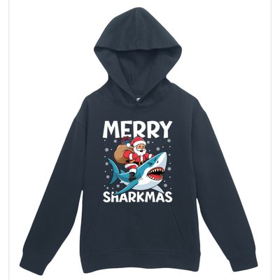 Funny Christmas Snowflakes Merry Sharkmas Santa Riding Shark Urban Pullover Hoodie