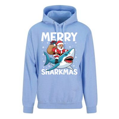 Funny Christmas Snowflakes Merry Sharkmas Santa Riding Shark Unisex Surf Hoodie