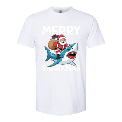 Funny Christmas Snowflakes Merry Sharkmas Santa Riding Shark Softstyle CVC T-Shirt