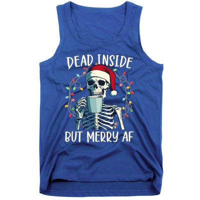 Funny Christmas Skeleton Coffee Dead Inside But Merry Af Gift Tank Top