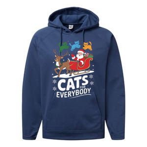 Festive Cat Santa Cats For Everybody Xmas Cat Christmas Cats Gift Performance Fleece Hoodie