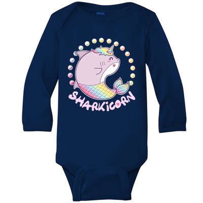 Funny Cute Sharkicorn Shark Unicorn Baby Long Sleeve Bodysuit