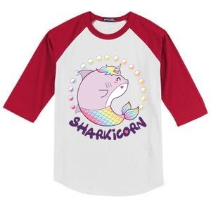 Funny Cute Sharkicorn Shark Unicorn Kids Colorblock Raglan Jersey