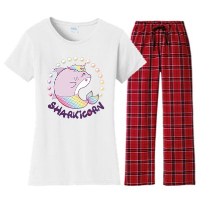 Funny Cute Sharkicorn Shark Unicorn Women's Flannel Pajama Set