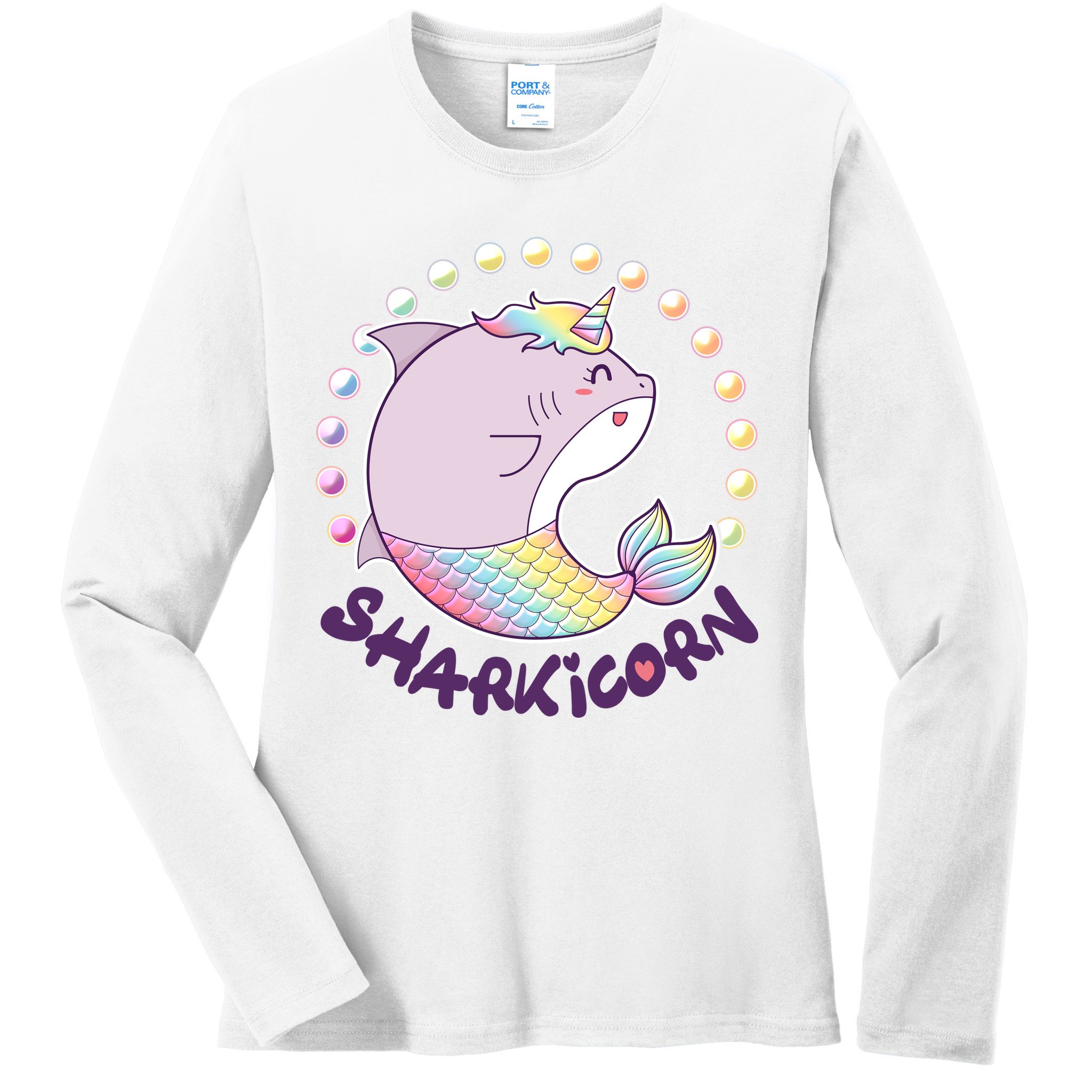 Funny Cute Sharkicorn Shark Unicorn Ladies Long Sleeve Shirt