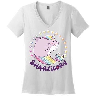 Funny Cute Sharkicorn Shark Unicorn Women's V-Neck T-Shirt