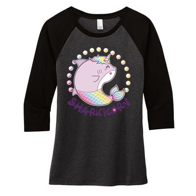 Funny Cute Sharkicorn Shark Unicorn Women's Tri-Blend 3/4-Sleeve Raglan Shirt