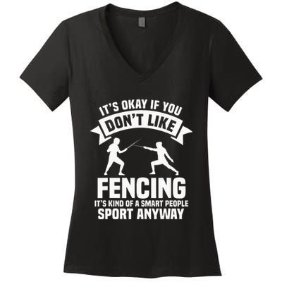 Fencing Combat Sport Fence Foil Epee Sabre Sword Fencer Women's V-Neck T-Shirt