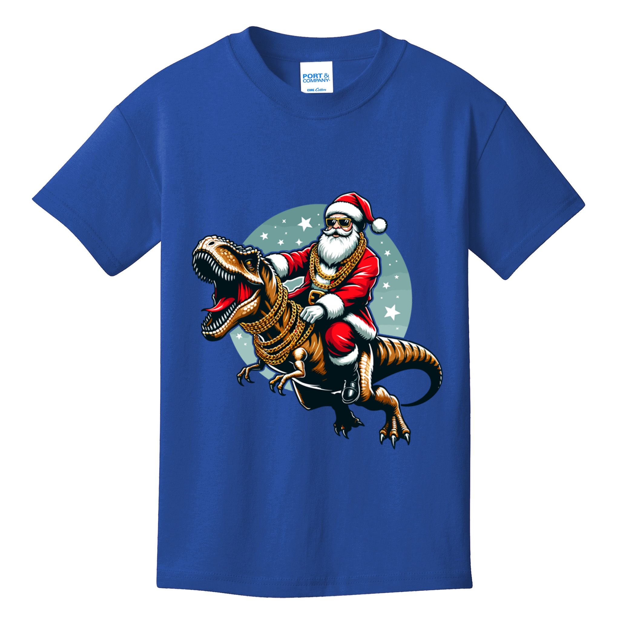 Funny Cartoon Santa Trex Dinosaur Christmas Gift Kids T-Shirt