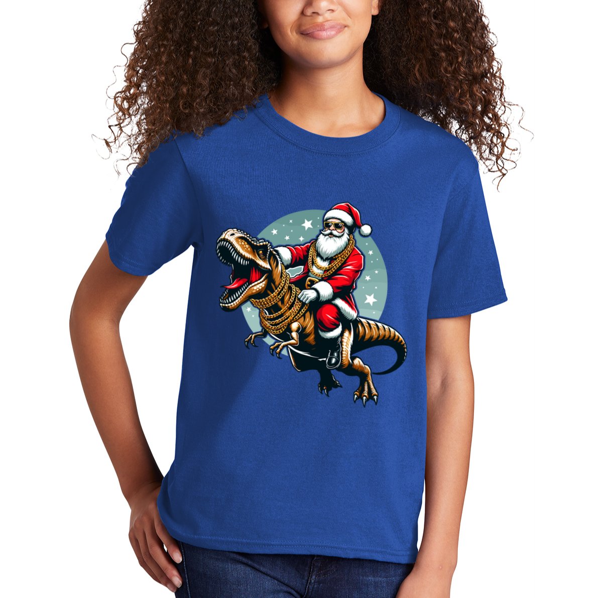 Funny Cartoon Santa Trex Dinosaur Christmas Gift Kids T-Shirt