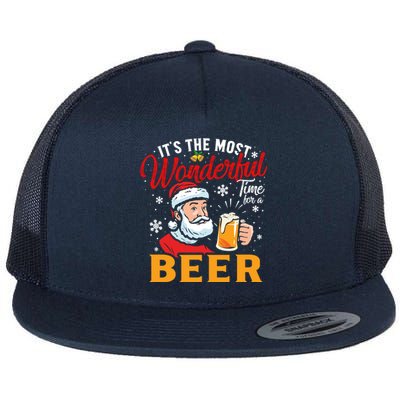 Funny Christmas Santa Claus Ing Beer Wonderful Time Gift Flat Bill Trucker Hat