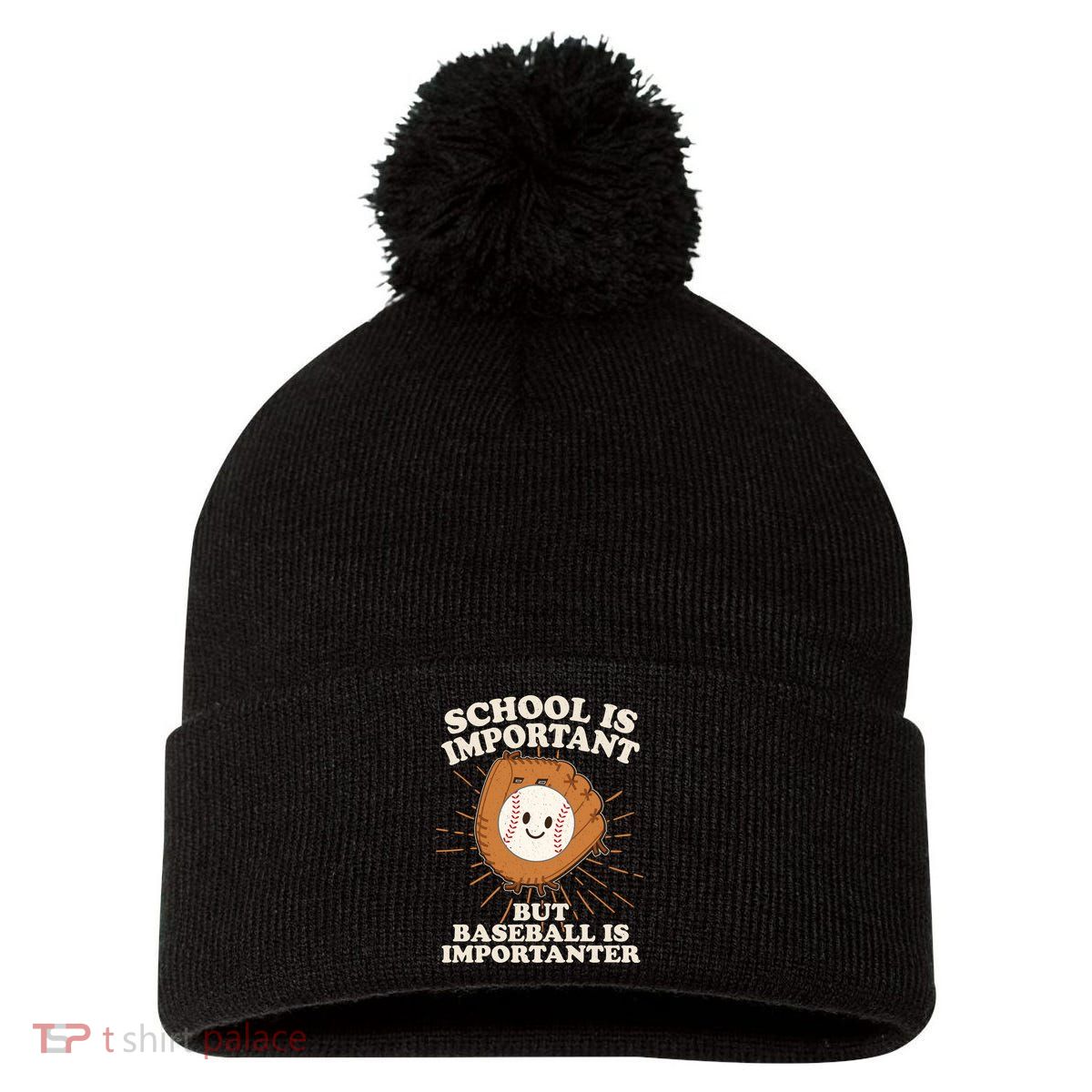 Funny Cute School Is Important But Baseball Is Importanter Pom Pom 12in Knit Beanie