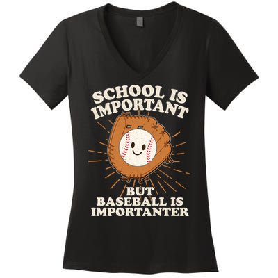 Funny Cute School Is Important But Baseball Is Importanter Women's V-Neck T-Shirt